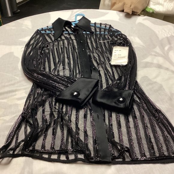 BOB MACKIE.   BLACK BEADED BLOUSE  wow e wow !!!RUNWAY WORTHY 🖤🖤🖤 - Picture 8 of 12